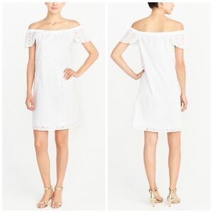 NEW J. Crew White Eyelet Off the Shoulder Dress Small S J0976 Chic Preppy NWT